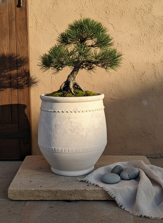 Vaso terracota artesanal Alba G feito à mão Portugal. Decoração Wabi-sabi, minimalista, rústico, farmhouse e moderno. Design de interiores; design biofílico; decoração sustentável.