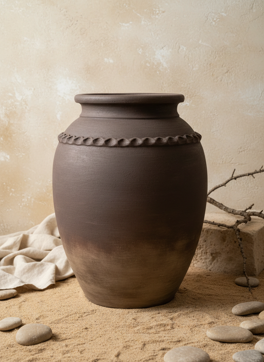 Vaso terracota artesanal RÚSTICO R feito à mão Portugal. Estilo wabi-sabi, minimalista, rústico, mediterrânico, Japandi e farmehouse. Decoração de interiores; design biofílico;