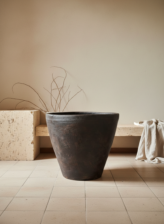 Vaso terracota artesanal RÚSTICO S feito à mão em Portugal. Estilos minimalista, rústico, mediterrânico, Japandi, wabi-sabi e farmehouse. Decoração de interiores; design biofílico;
