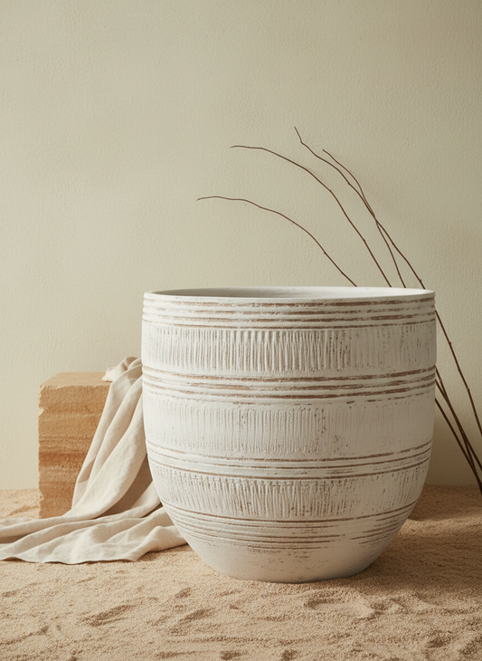 Vaso terracota artesanal EXC 2, handmade em Portugal. Decoração wabi-sabi, farmhouse, Japandi, minimalista, mediterrânica, cottagecore e moderno. Design de interiores, decoração sustentável; design biofílico;