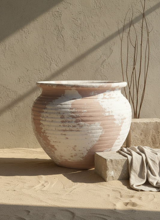 Vaso terracota artesanal EXC 5, feito à mão em Portugal. Decoração orgânica sustentável; design biofílico; Decoração wabi-sabi, farmhouse, Japandi, minimalista, mediterrânica, cottagecore e moderno.