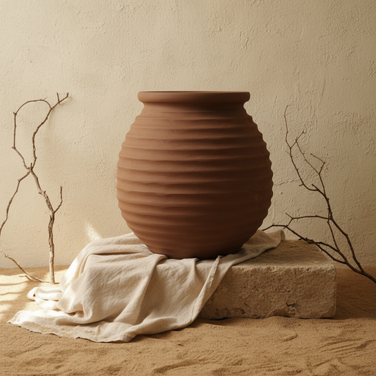 Vaso terracota artesanal EXC 19, handmade em Portugal. Decoração orgânica; Decoração wabi-sabi, farmhouse, Japandi, minimalista, mediterrânica, cottagecore e moderno. Design de interiores sustentável; design biofílico;