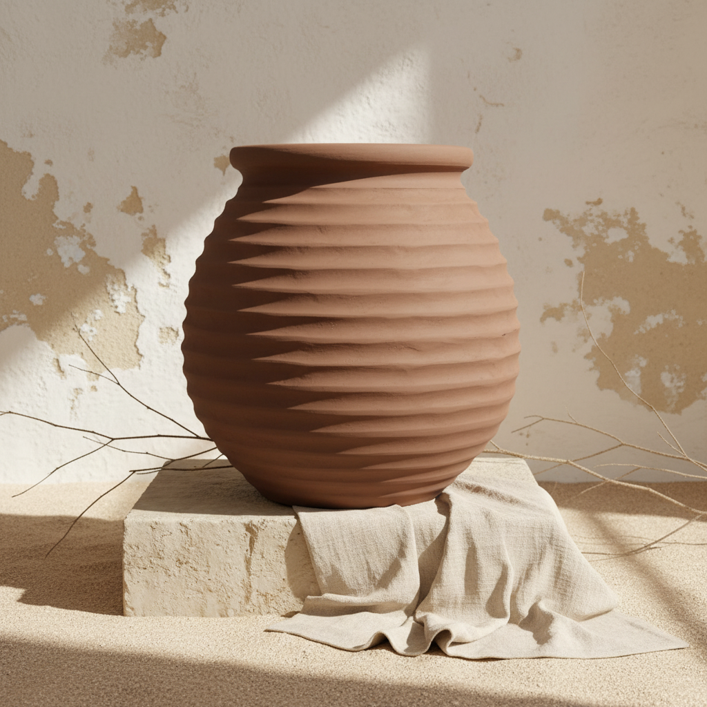 Vaso terracota artesanal EXC 19, handmade em Portugal. Decoração orgânica; Decoração wabi-sabi, farmhouse, Japandi, minimalista, mediterrânica, cottagecore e moderno. Design de interiores sustentável; design biofílico;