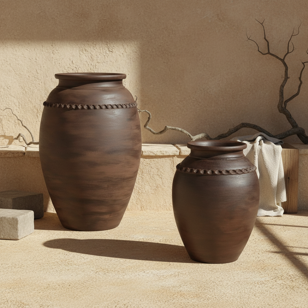 Vaso terracota artesanal Exclusivo X.2, feito à mão Portugal. Decoração Orgânica; Design biofílico; Decoração sustentável; Decoração estilo wabi-sabi, minimalista, rústico, mediterrânico, Japandi e farmehouse. Decoração de interiores;