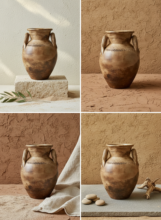 Vaso terracota artesanal RÚSTICO Poteh. Pote feito à mão em Portugal. Decoração de interiores e exteriores; Estilos minimalista, rústico, mediterrânico, Japandi, estilo wabi-sabi e farmehouse. Design biofílico;