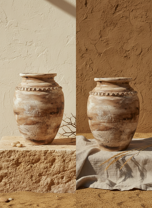 Vaso terracota artesanal RÚSTICO D feito à mão Portugal, estilo wabi-sabi, minimalista, rústico, mediterrânico, Japandi e farmehouse. Decoração de interiores; design biofílico;