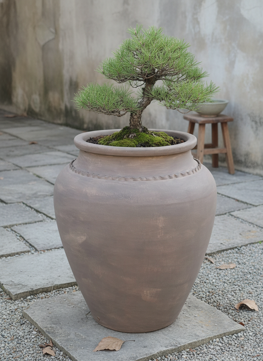 Vaso terracota artesanal Kora E handmade Portugal. Decoração Japandi, minimalista, rústico, mediterrânico, farmhouse e cottage. Decoração de interiores; Design biofílico;