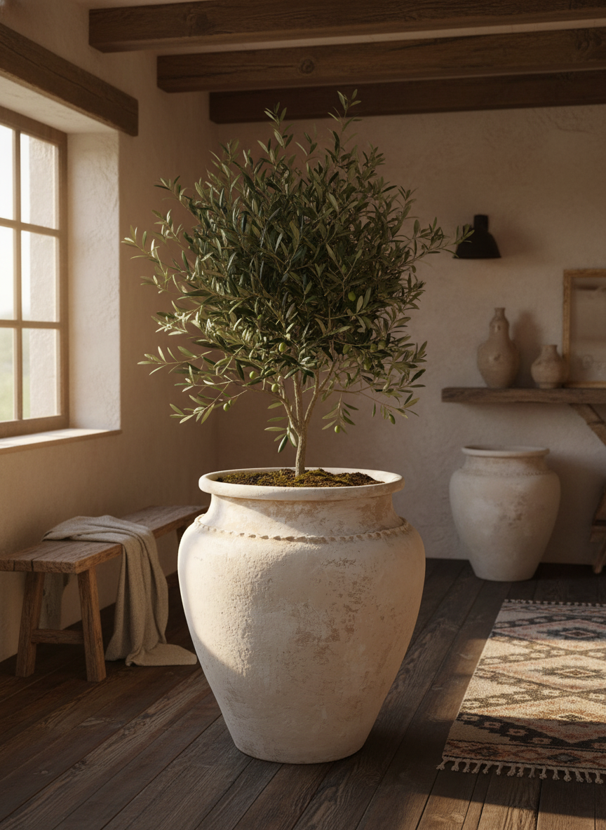 Vaso terracota artesanal Kora G, feito artesanalmente em Portugal. Decoração de interiores; Design biofílico; Decoração Japandi, minimalista, rústico, mediterrânico, farmhouse e cottage. 