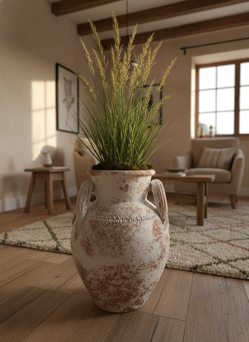 Vaso terracota artesanal Poteh B feito à mão Portugal. Decoração sustentável nos estilos Japandi, minimalista, rústico, farmhouse e moderno e wabi-sabi. Design de interiores; decoração e design biofílico;