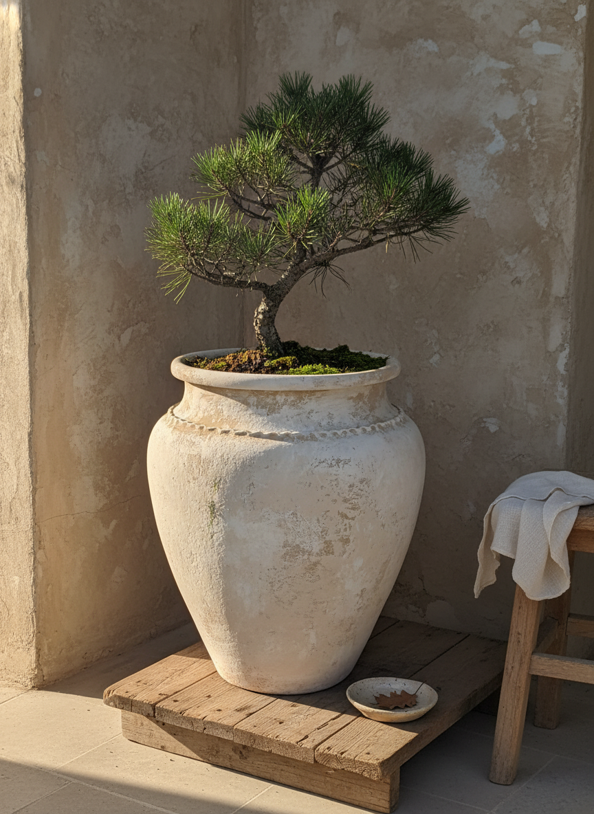 Vaso terracota artesanal Kora G, feito artesanalmente em Portugal. Decoração de interiores; Design biofílico; Decoração Japandi, minimalista, rústico, mediterrânico, farmhouse e cottage. 