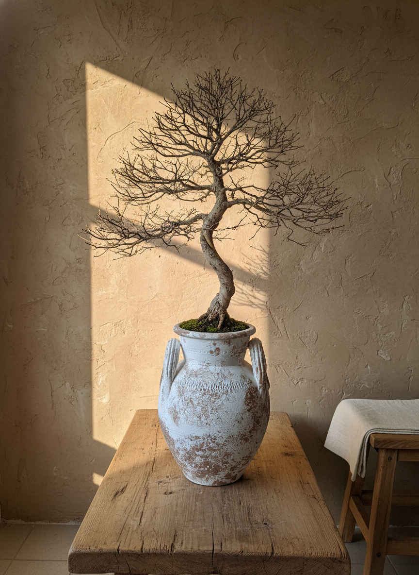 Vaso terracota artesanal Poteh B feito à mão Portugal. Decoração sustentável nos estilos Japandi, minimalista, rústico, farmhouse e moderno e wabi-sabi. Design de interiores; decoração e design biofílico;