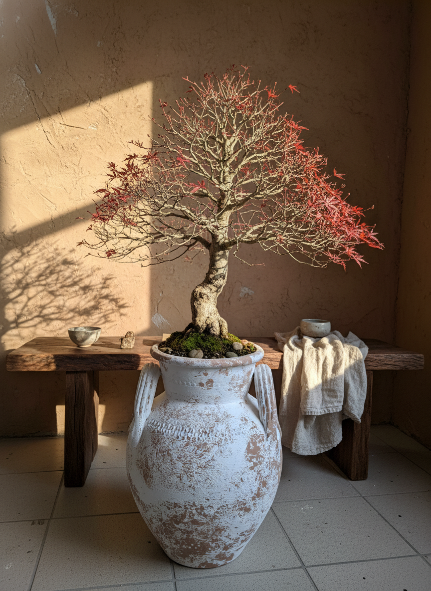 Vaso terracota artesanal Poteh B feito à mão Portugal. Decoração sustentável nos estilos Japandi, minimalista, rústico, farmhouse e moderno e wabi-sabi. Design de interiores; decoração e design biofílico;