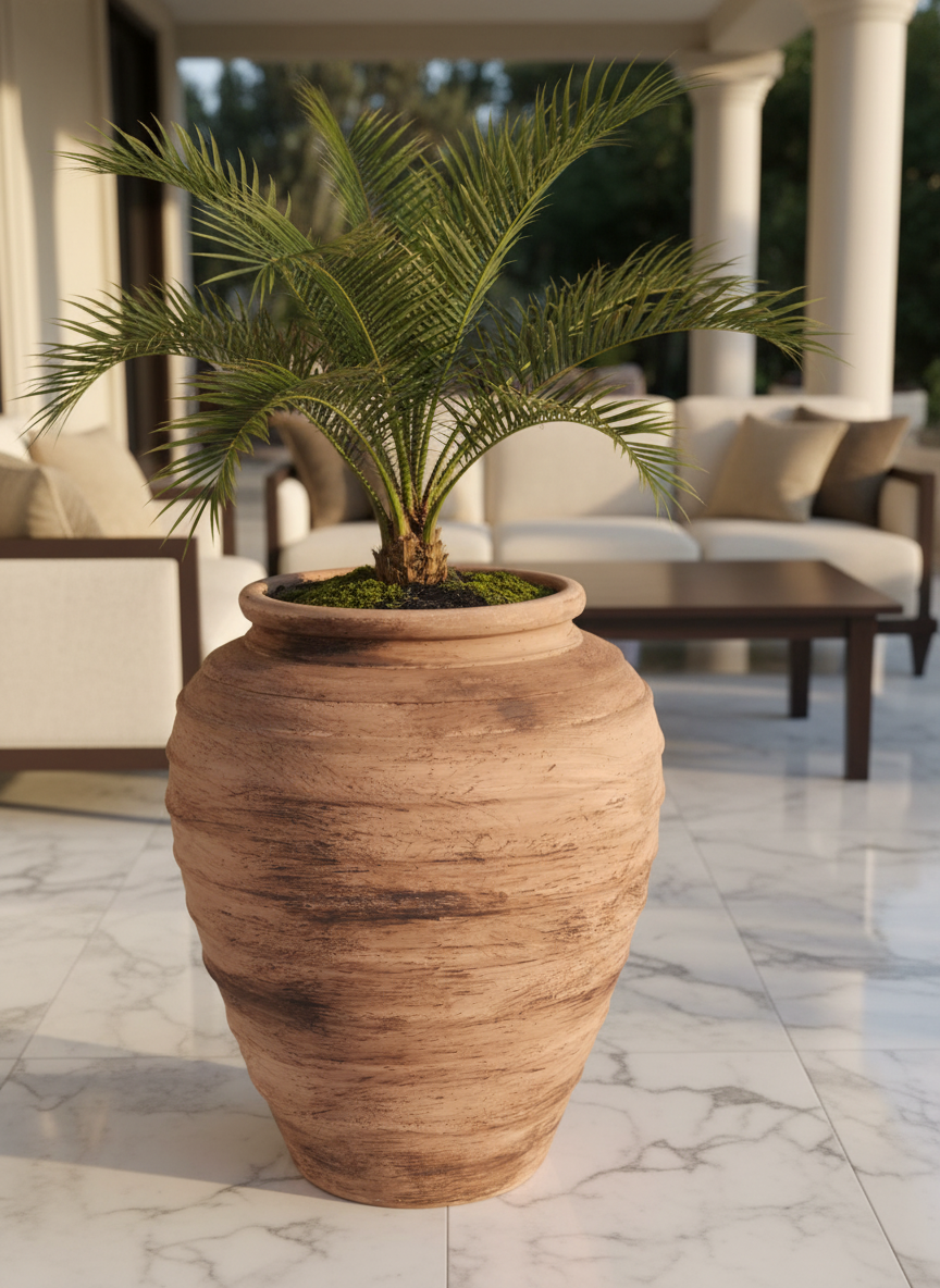 Vaso terracota artesanal Marua J, feito à mão Portugal. Decoração sustentável nos Estilos: cottage, wabi-sabi, minimalista, rústico, mediterrânico, e outras. Design de interiores; design biofílico;