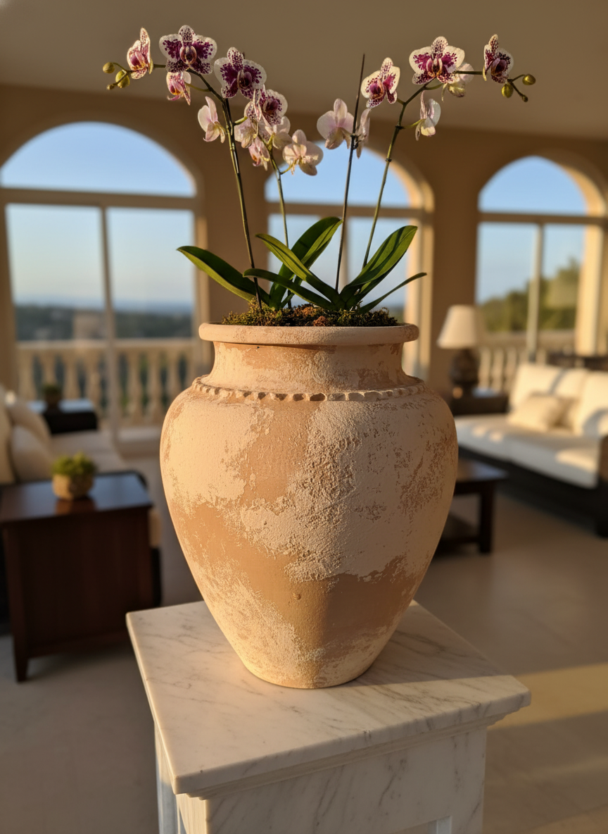 Vaso terracota artesanal Kora H, feito artesanalmente em Portugal. Decoração Japandi, minimalista, rústico, mediterrânico, farmhouse e cottage. Decoração de interiores; Design biofílico;