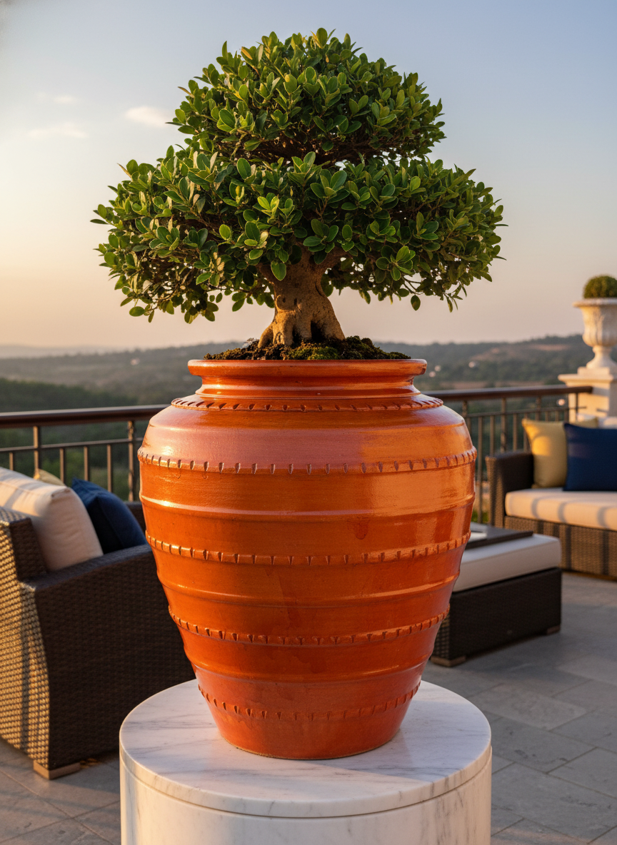 Vaso terracota artesanal  Safi G handmade em Portugal. Decoração sustentável nos estilos wabi-sabi, farmhouse, Japandi, minimalista, mediterrânica, cottagecore e moderno.  Design de interiores; design biofílico;