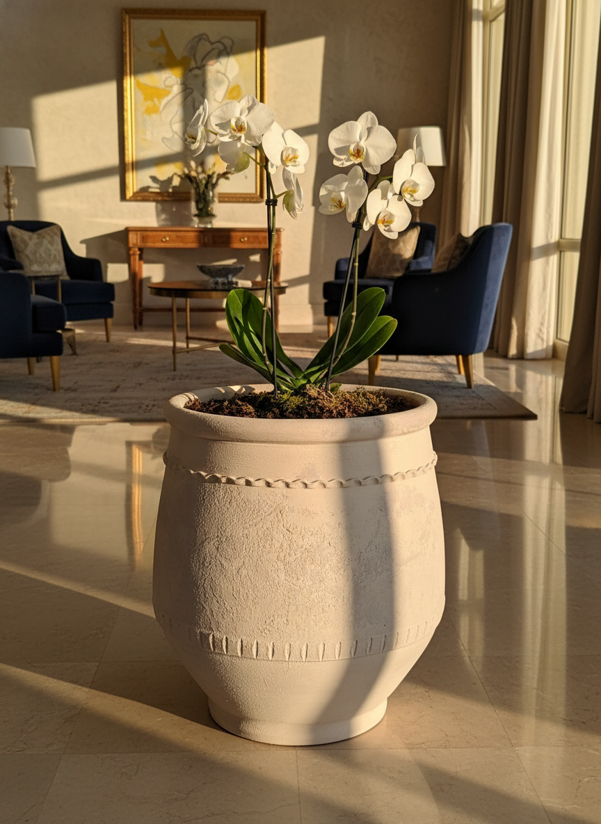 Vaso terracota artesanal Alba G feito à mão Portugal. Decoração Wabi-sabi, minimalista, rústico, farmhouse e moderno. Design de interiores; design biofílico; decoração sustentável.