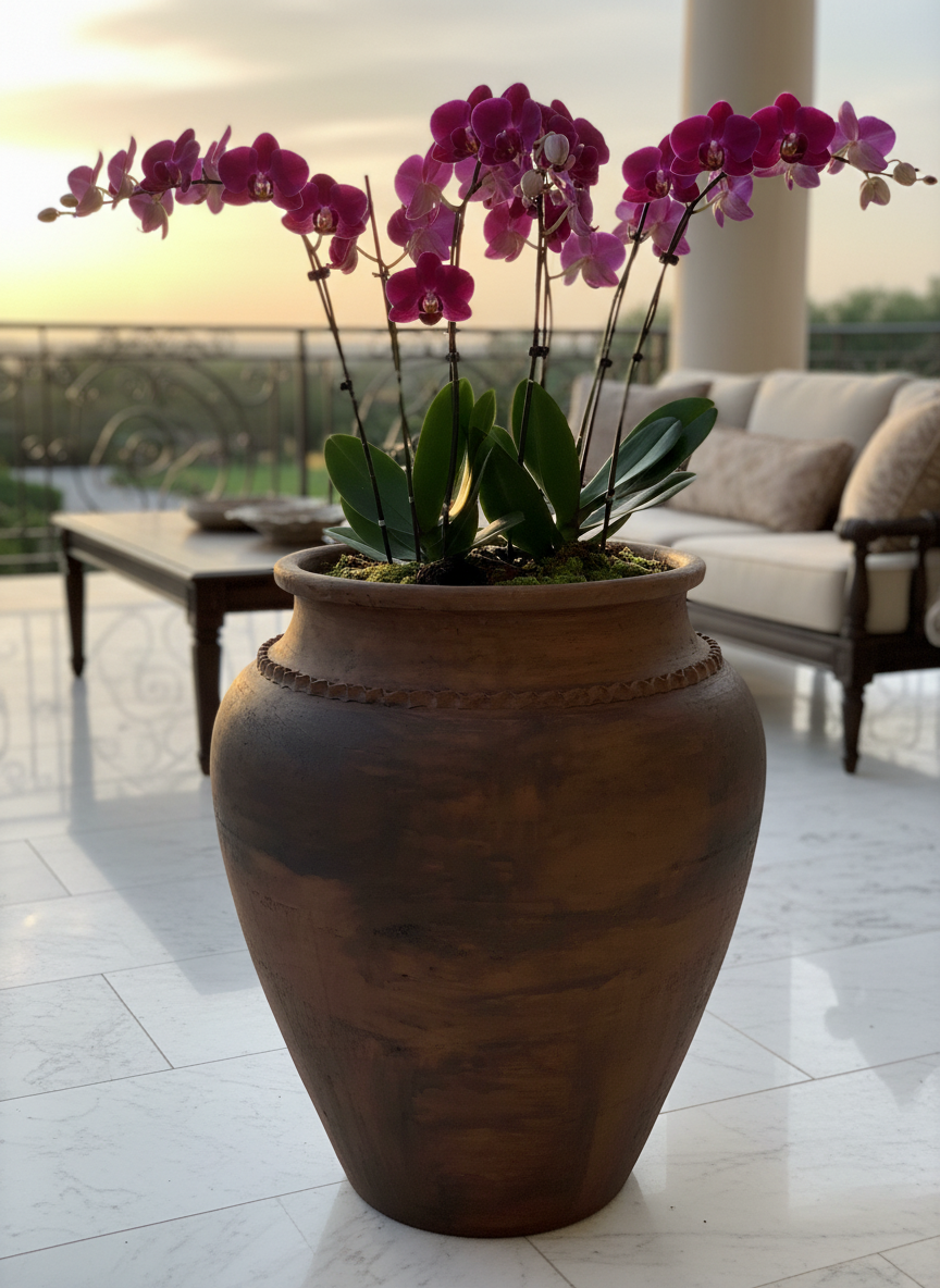 Vaso terracota artesanal Kora J, feito  em Portugal. Decoração sustentável nos estilos Japandi, minimalista, rústico, mediterrânico, farmhouse e cottage. Decoração de interiores; Design biofílico; 