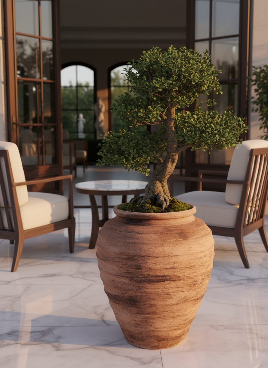 Vaso terracota artesanal Marua J, feito à mão Portugal. Decoração sustentável nos Estilos: cottage, wabi-sabi, minimalista, rústico, mediterrânico, e outras. Design de interiores; design biofílico;