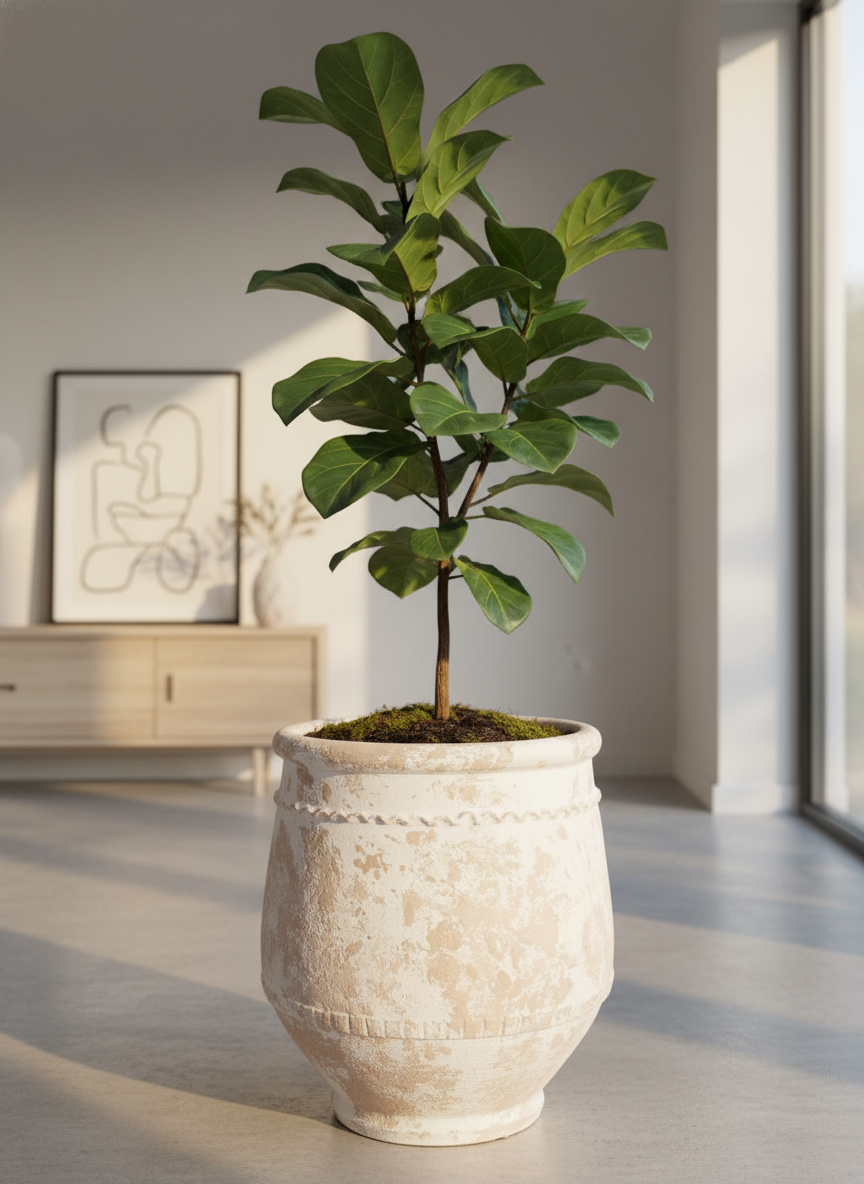 Vaso terracota artesanal Alba F feito à mão Portugal. Decoração Wabi-sabi, minimalista, rústico, farmhouse e moderno. Decoração e design de interiores; design biofílico; decoração sustentável.