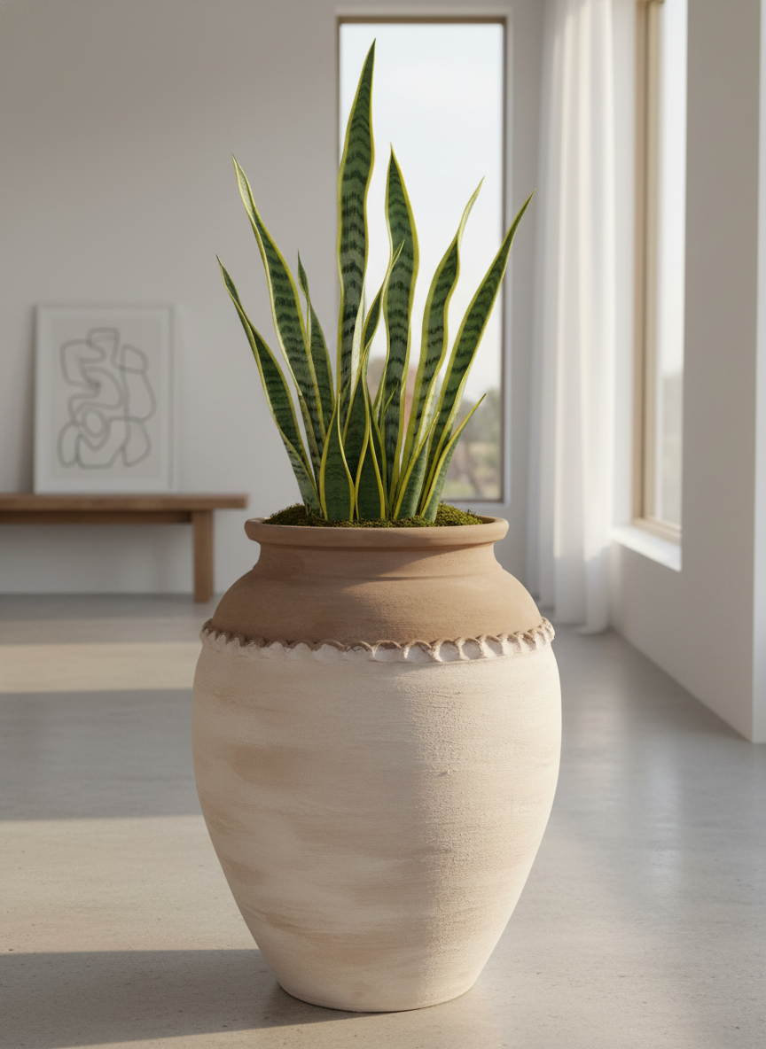 Vaso terracota artesanal Tamar D feito à mão Portugal. Design biofílico; Decoração estilo wabi-sabi, minimalista, rústico, mediterrânico, Japandi e farmehouse. Decoração de interiores;  