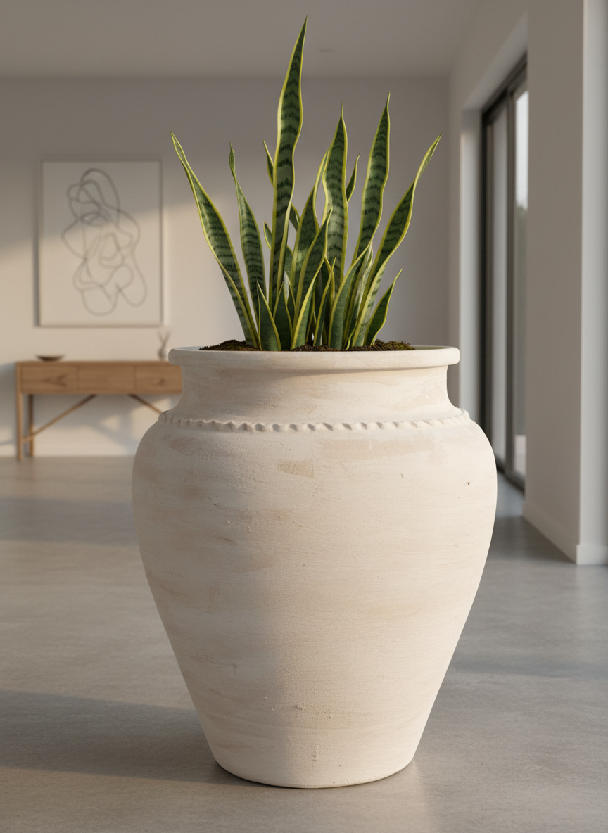 Vaso terracota artesanal Kora K, feito artesanalmente em Portugal. Decoração de interiores; Design biofílico; Decoração sustentável nos estilos: Japandi, minimalista, rústico, mediterrânico, farmhouse e cottage. 