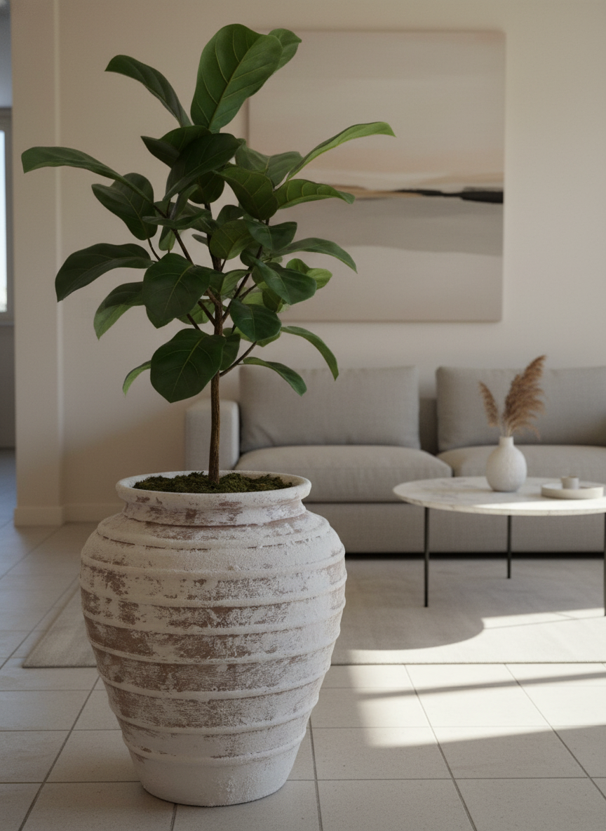 Vaso terracota artesanal Marua H, feito à mão Portugal. Decoração sustentável. Estilo wabi-sabi, minimalista, rústico, mediterrânico, e outras. Design de interiores; design biofílico;