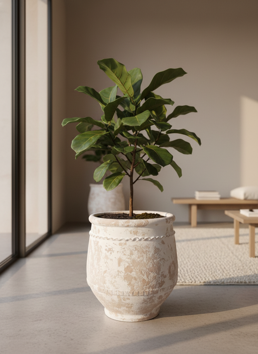 Vaso terracota artesanal Alba F feito à mão Portugal. Decoração Wabi-sabi, minimalista, rústico, farmhouse e moderno. Decoração e design de interiores; design biofílico; decoração sustentável.