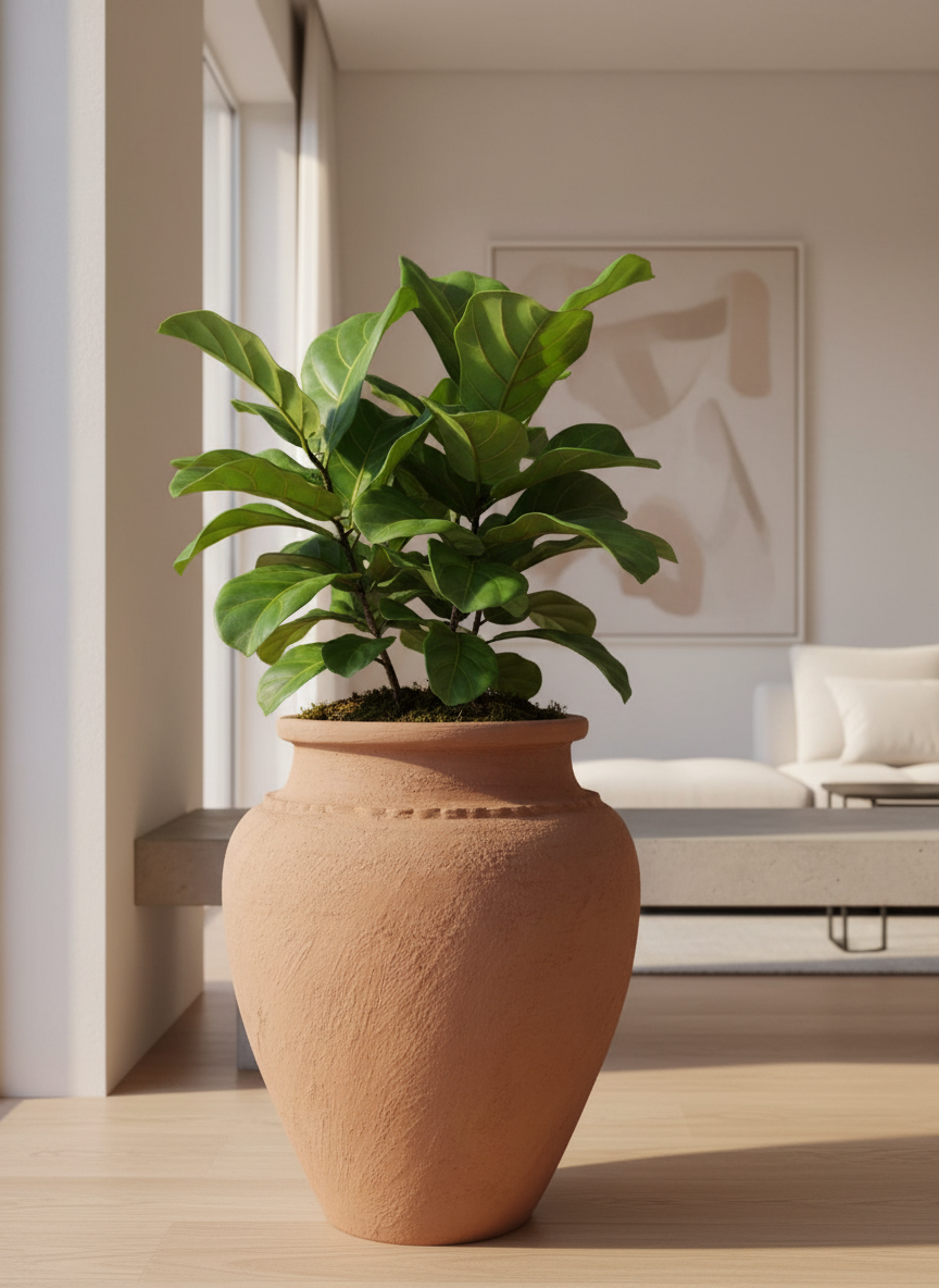 Vaso terracota artesanal Kora I, feito artesanalmente em Portugal. Decoração Japandi, minimalista, rústico, mediterrânico, farmhouse e cottage. Decoração de interiores; Design biofílico; Decoração sustentável