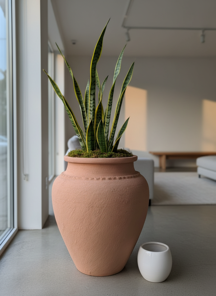 Vaso terracota artesanal Kora I, feito artesanalmente em Portugal. Decoração Japandi, minimalista, rústico, mediterrânico, farmhouse e cottage. Decoração de interiores; Design biofílico; Decoração sustentável