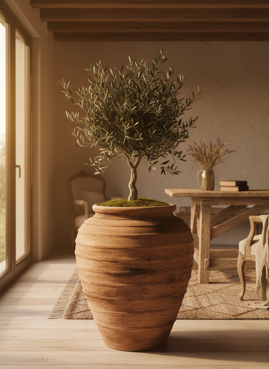 Vaso terracota artesanal Marua J, feito à mão Portugal. Decoração sustentável nos Estilos: cottage, wabi-sabi, minimalista, rústico, mediterrânico, e outras. Design de interiores; design biofílico;