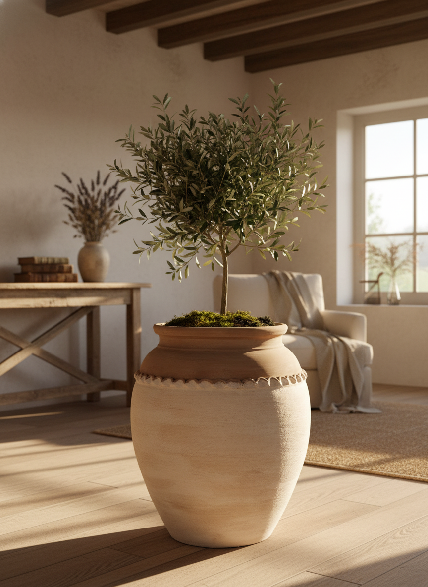 Vaso terracota artesanal Tamar D feito à mão Portugal. Design biofílico; Decoração estilo wabi-sabi, minimalista, rústico, mediterrânico, Japandi e farmehouse. Decoração de interiores;  