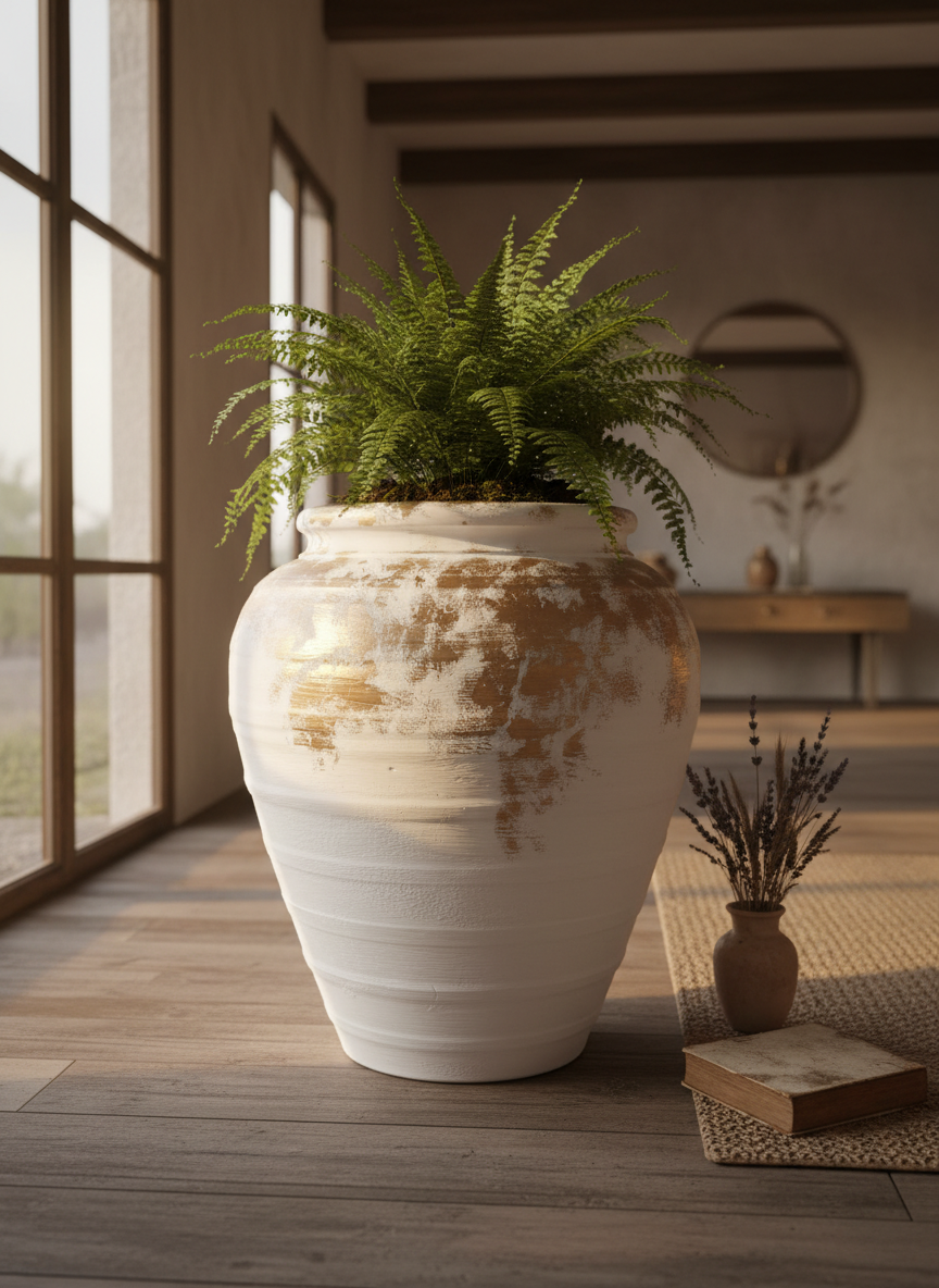 Vaso terracota artesanal Marua J, feito à mão Portugal. Decoração sustentável nos Estilos: cottage, wabi-sabi, minimalista, rústico, mediterrânico, e outras. Design de interiores; design biofílico;