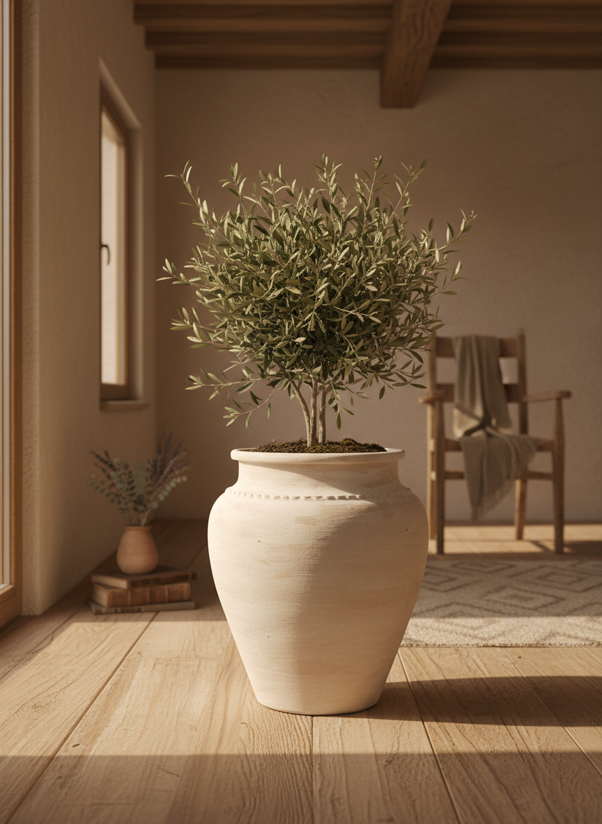 Vaso terracota artesanal Kora K, feito artesanalmente em Portugal. Decoração de interiores; Design biofílico; Decoração sustentável nos estilos: Japandi, minimalista, rústico, mediterrânico, farmhouse e cottage. 