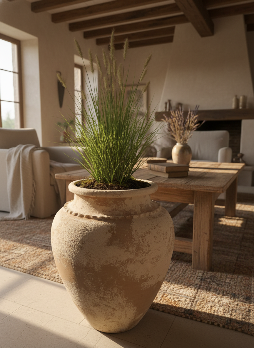 Vaso terracota artesanal Kora H, feito artesanalmente em Portugal. Decoração Japandi, minimalista, rústico, mediterrânico, farmhouse e cottage. Decoração de interiores; Design biofílico;