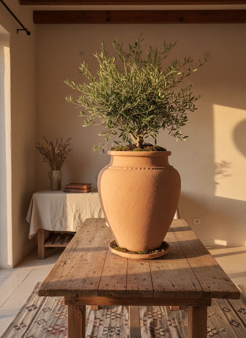 Vaso terracota artesanal Kora I, feito artesanalmente em Portugal. Decoração Japandi, minimalista, rústico, mediterrânico, farmhouse e cottage. Decoração de interiores; Design biofílico; Decoração sustentável