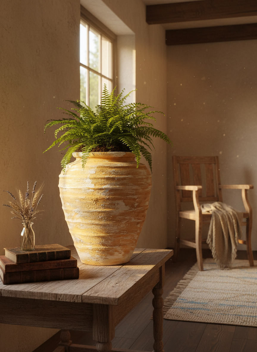 Vaso terracota artesanal Marua I, feito à mão Portugal. Decoração sustentável. Estilos cottage, wabi-sabi, minimalista, rústico, mediterrânico, e outras. Design de interiores; design biofílico;