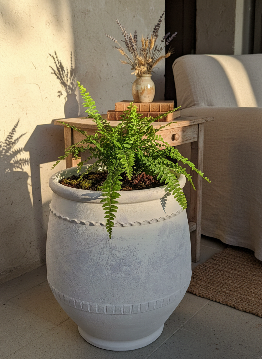 Vaso terracota artesanal Alba G feito à mão Portugal. Decoração Wabi-sabi, minimalista, rústico, farmhouse e moderno. Design de interiores; design biofílico; decoração sustentável.