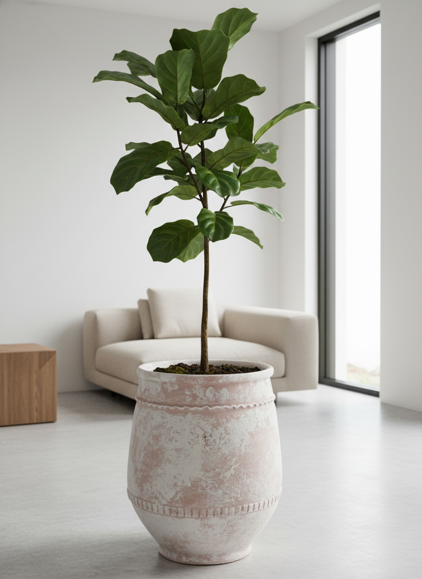 Vaso terracota artesanal Alba E feito à mão Portugal, decoração Wabi-sabi, minimalista, rústico, farmhouse e moderno. Decoração e design de interiores; decoração e design biofílico;