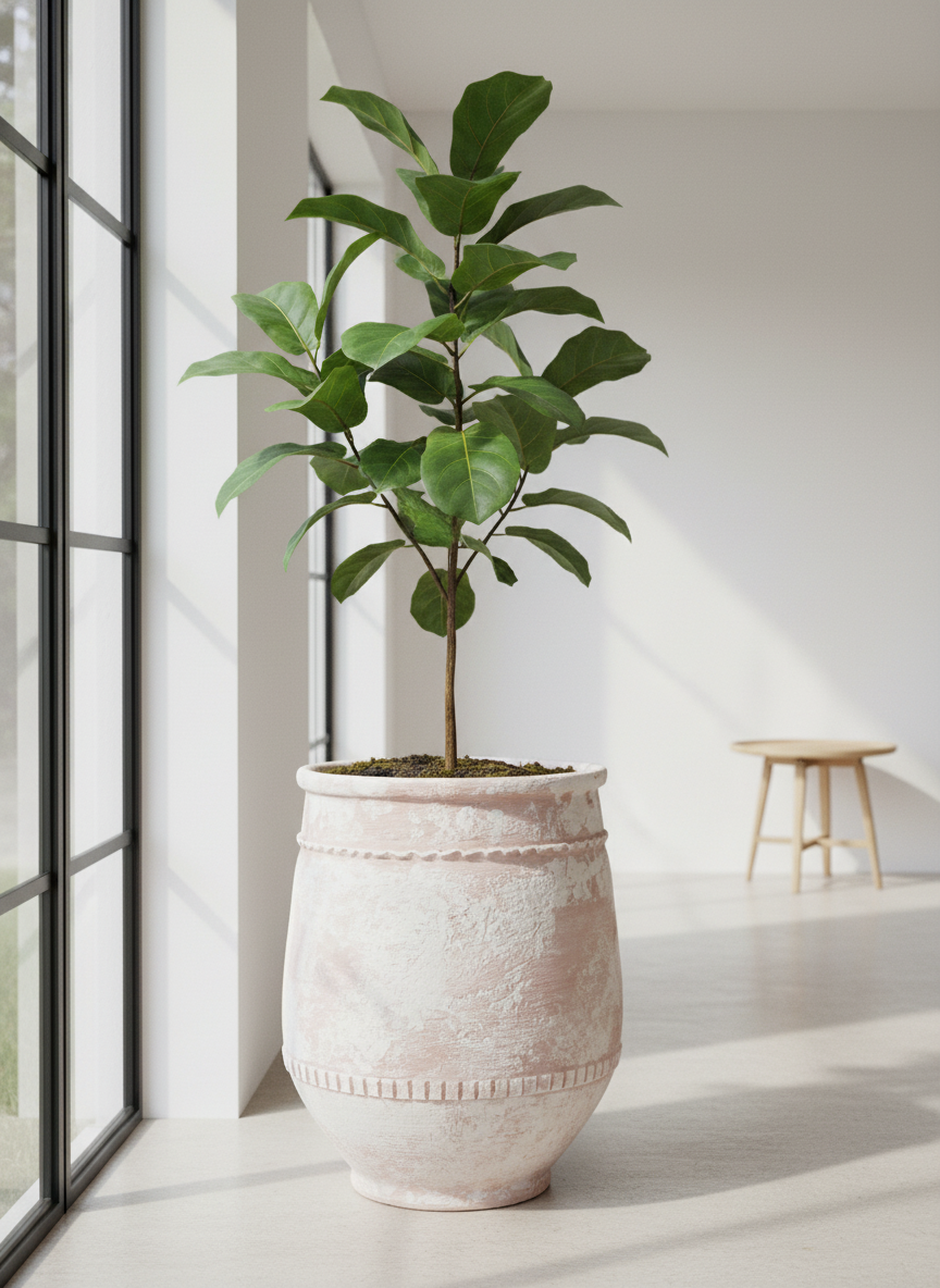 Vaso terracota artesanal Alba E feito à mão Portugal, decoração Wabi-sabi, minimalista, rústico, farmhouse e moderno. Decoração e design de interiores; decoração e design biofílico;