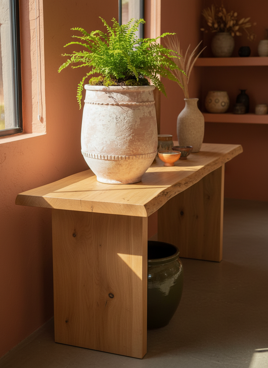 Vaso terracota artesanal Alba E feito à mão Portugal, decoração Wabi-sabi, minimalista, rústico, farmhouse e moderno. Decoração e design de interiores; decoração e design biofílico;