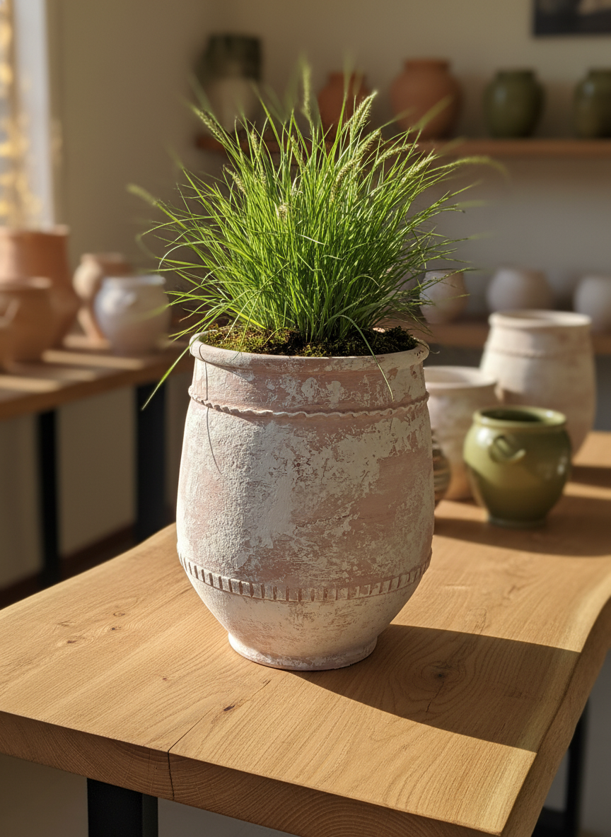 Vaso terracota artesanal Alba E feito à mão Portugal, decoração Wabi-sabi, minimalista, rústico, farmhouse e moderno. Decoração e design de interiores; decoração e design biofílico;