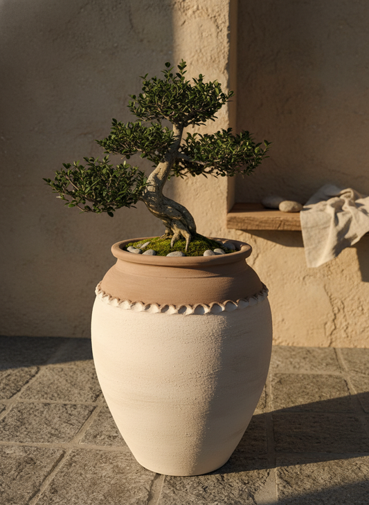 Vaso terracota artesanal Tamar D feito à mão Portugal. Design biofílico; Decoração estilo wabi-sabi, minimalista, rústico, mediterrânico, Japandi e farmehouse. Decoração de interiores;  