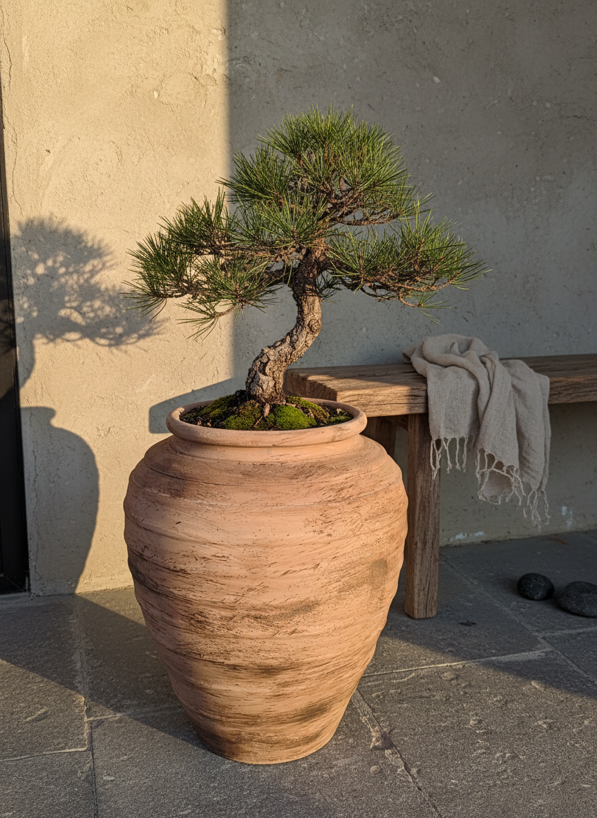 Vaso terracota artesanal Marua J, feito à mão Portugal. Decoração sustentável nos Estilos: cottage, wabi-sabi, minimalista, rústico, mediterrânico, e outras. Design de interiores; design biofílico;