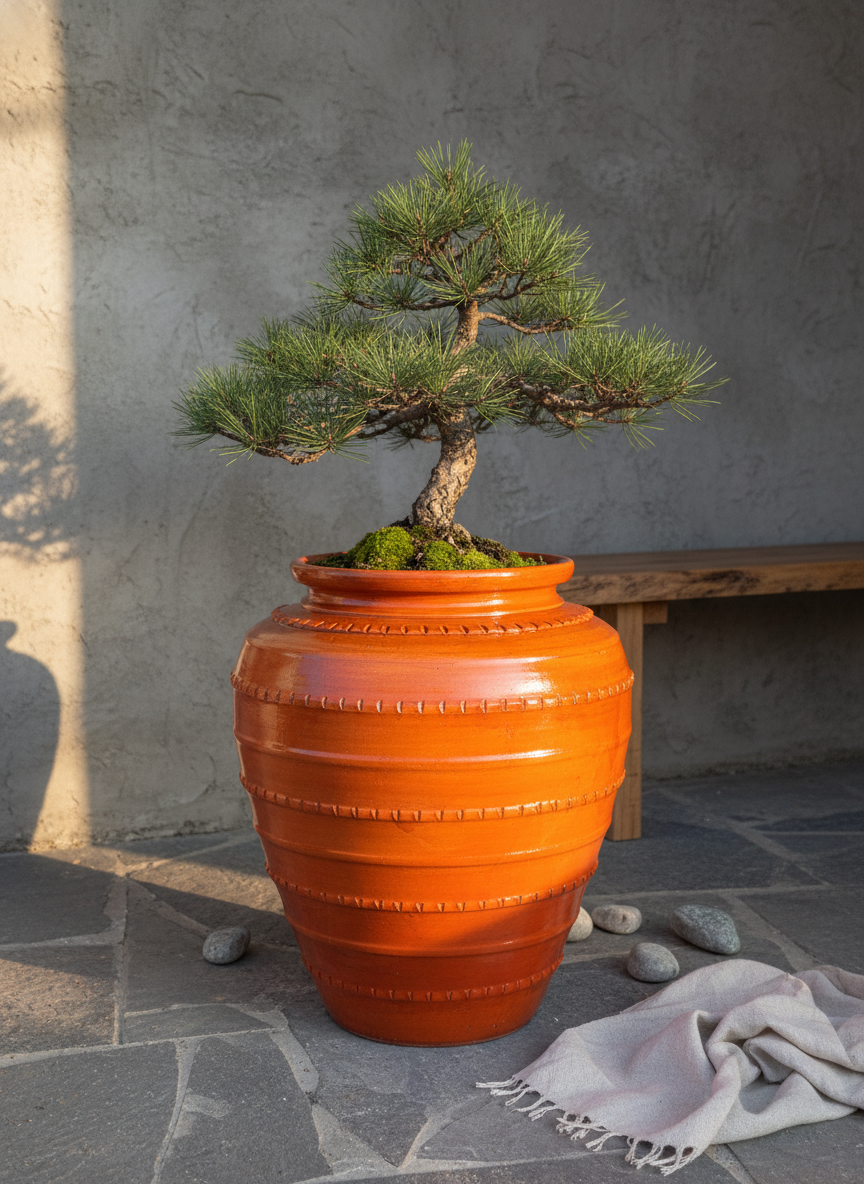 Vaso terracota artesanal  Safi G handmade em Portugal. Decoração sustentável nos estilos wabi-sabi, farmhouse, Japandi, minimalista, mediterrânica, cottagecore e moderno.  Design de interiores; design biofílico;