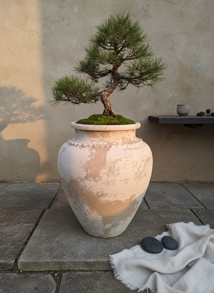 Vaso terracota artesanal Kora H, feito artesanalmente em Portugal. Decoração Japandi, minimalista, rústico, mediterrânico, farmhouse e cottage. Decoração de interiores; Design biofílico;