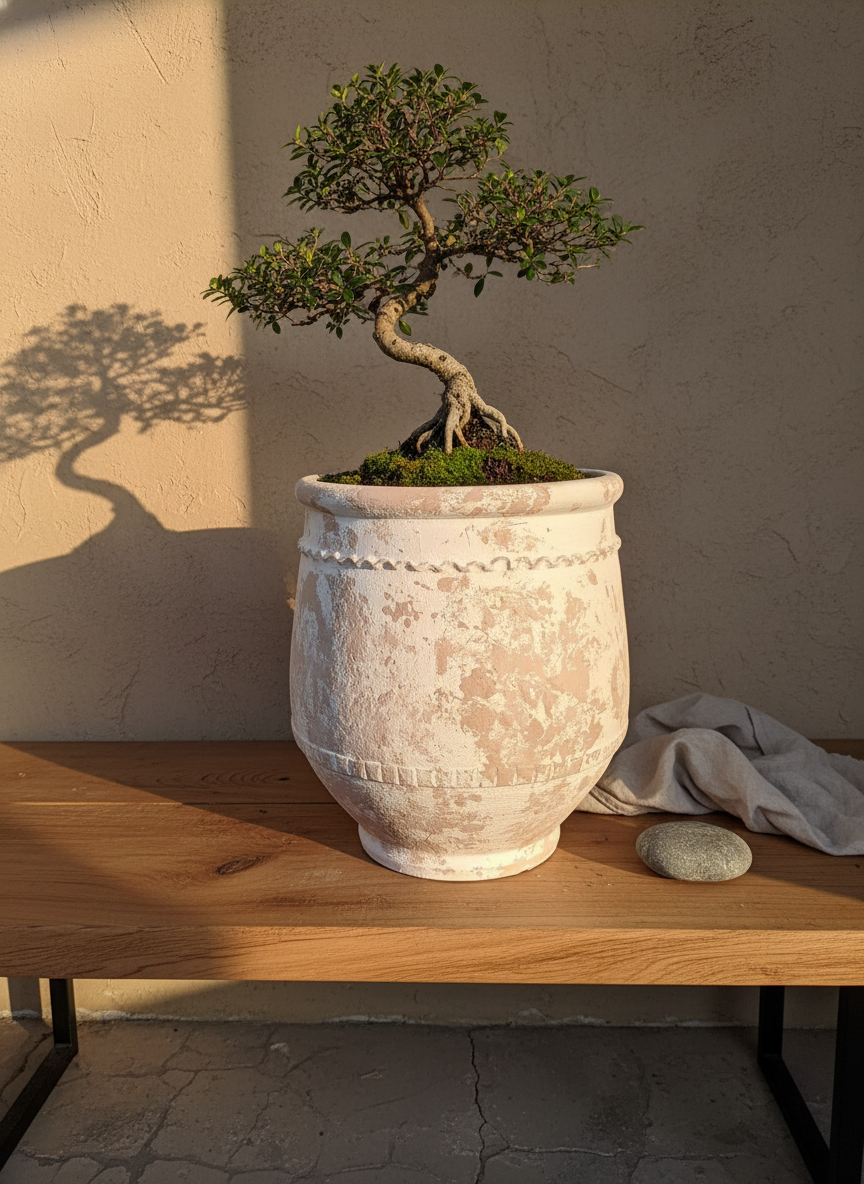 Vaso terracota artesanal Alba F feito à mão Portugal. Decoração Wabi-sabi, minimalista, rústico, farmhouse e moderno. Decoração e design de interiores; design biofílico; decoração sustentável.