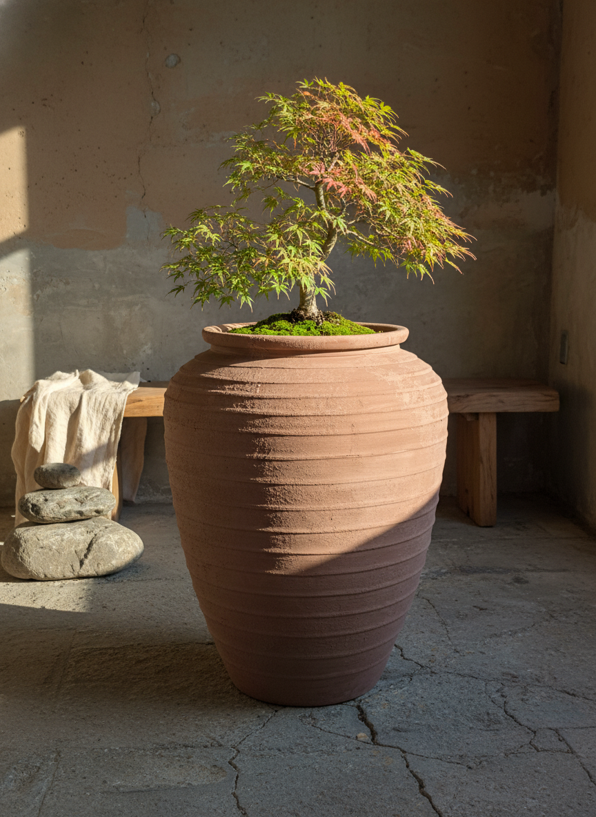 Vaso terracota artesanal EXC 7 feito à mão Portugal, decoração wabi-sabi, minimalista, rústico, mediterrânico, farmhouse e cottage. Decoração de interiores; Design biofílico;