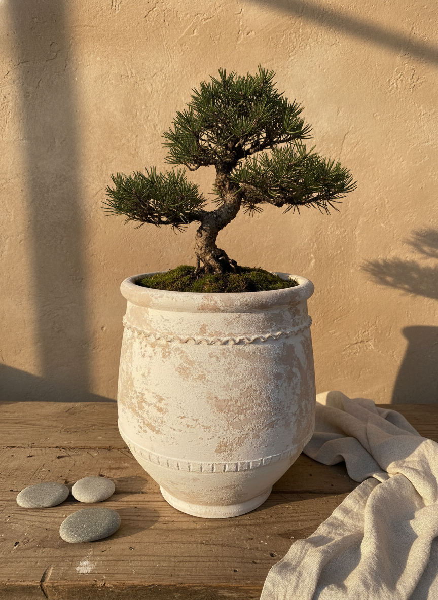 Vaso terracota artesanal Alba F feito à mão Portugal. Decoração Wabi-sabi, minimalista, rústico, farmhouse e moderno. Decoração e design de interiores; design biofílico; decoração sustentável.