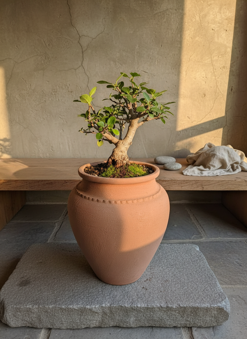 Vaso terracota artesanal Kora I, feito artesanalmente em Portugal. Decoração Japandi, minimalista, rústico, mediterrânico, farmhouse e cottage. Decoração de interiores; Design biofílico; Decoração sustentável