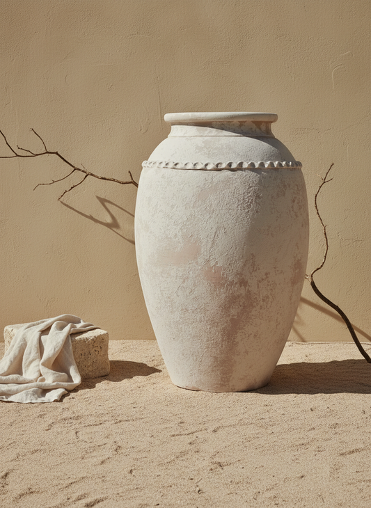 Vaso terracota artesanal Tamar E feito à mão Portugal. Design biofílico; Decoração estilo wabi-sabi, minimalista, rústico, mediterrânico, Japandi e farmehouse. Decoração de interiores; Decoração sustentável;